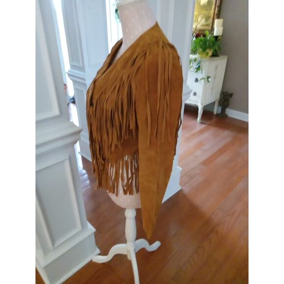 FOREVER 21 Fringe Pigskin Leather Suede Snap Cropped Brown Jacket Womens Small - Picture 3 of 12